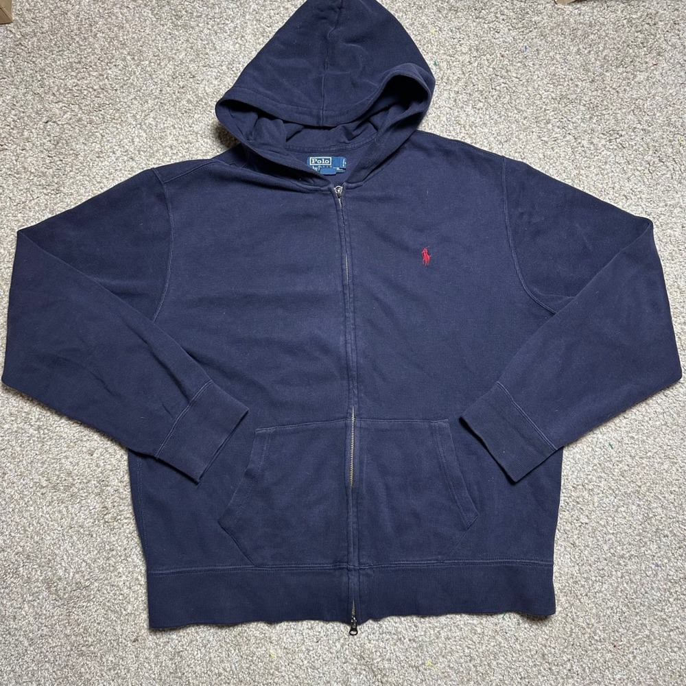 Polo Ralph Lauren Mens XL Full Zip Hoodie Sweatshirt Red Logo Blue